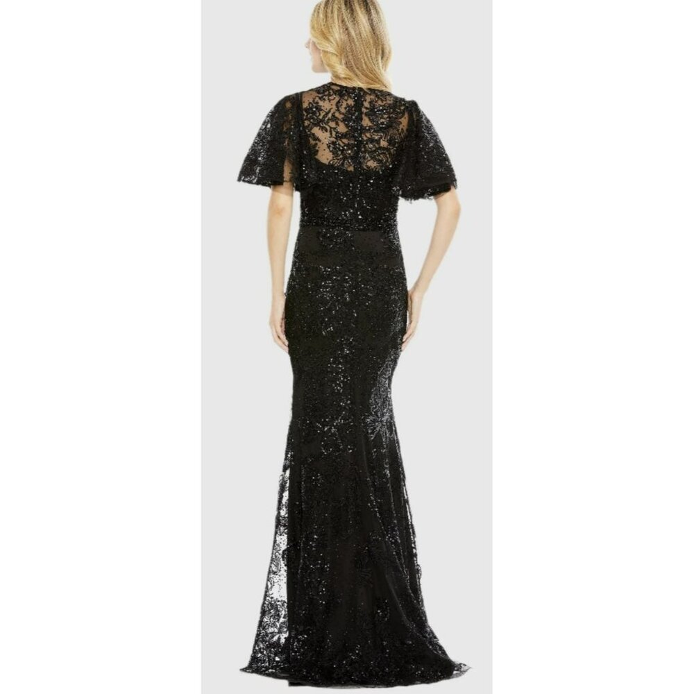Mac Duggal Sequins Jersey Flutter Sleeve Formal Gown Maxi Dress Sz 10 NWT - Picture 2 of 8